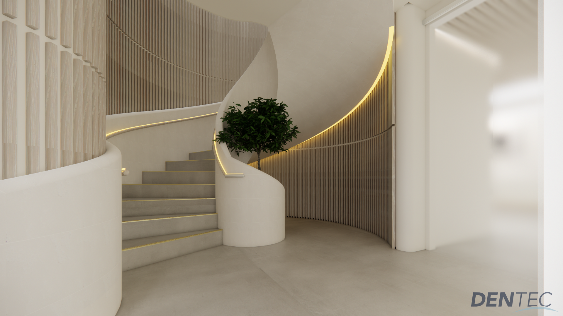 Luxury dental clinic reception stairs